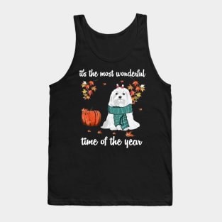 Maltese Dog Autumn Fall Most Wonderful Time Maple Gift Tank Top
